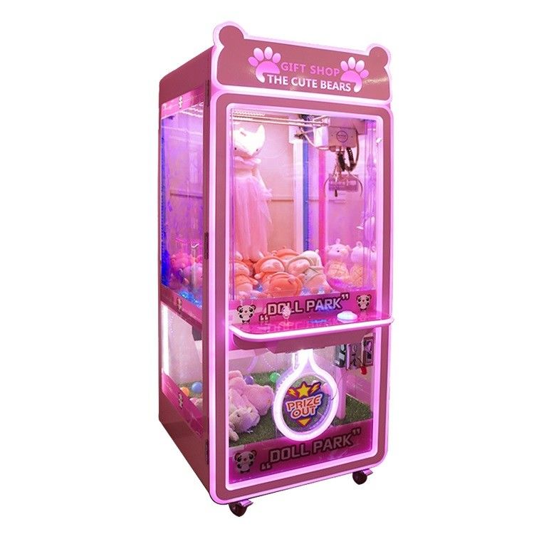 धातु / टेम्पर्ड ग्लास सामग्री के साथ गुलाबी उपहार खिलौना क्रेन मशीन
